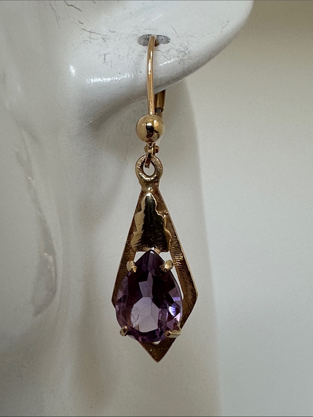 14k Real solid Gold Earrings with Amethyst Teardrop Gems